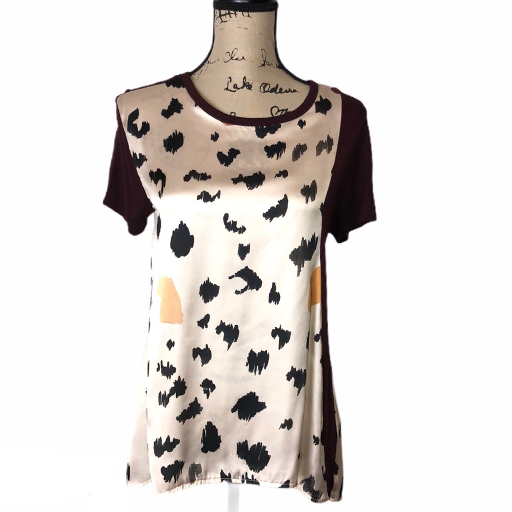 Zara Collection Animal Print Split Back Blouse M - Picture 2 of 8